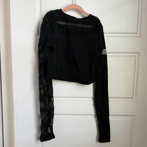 Elegant Black Mesh Sleeve Sweatshirt